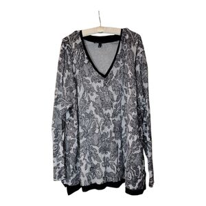 Lane Bryant Gray & Black V-neck Floral Sweater 26 28